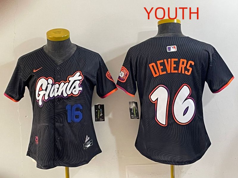 Youth 2025 San Francisco Giants 16 Devers Black Joint Name Nike MLB Jersey style 01